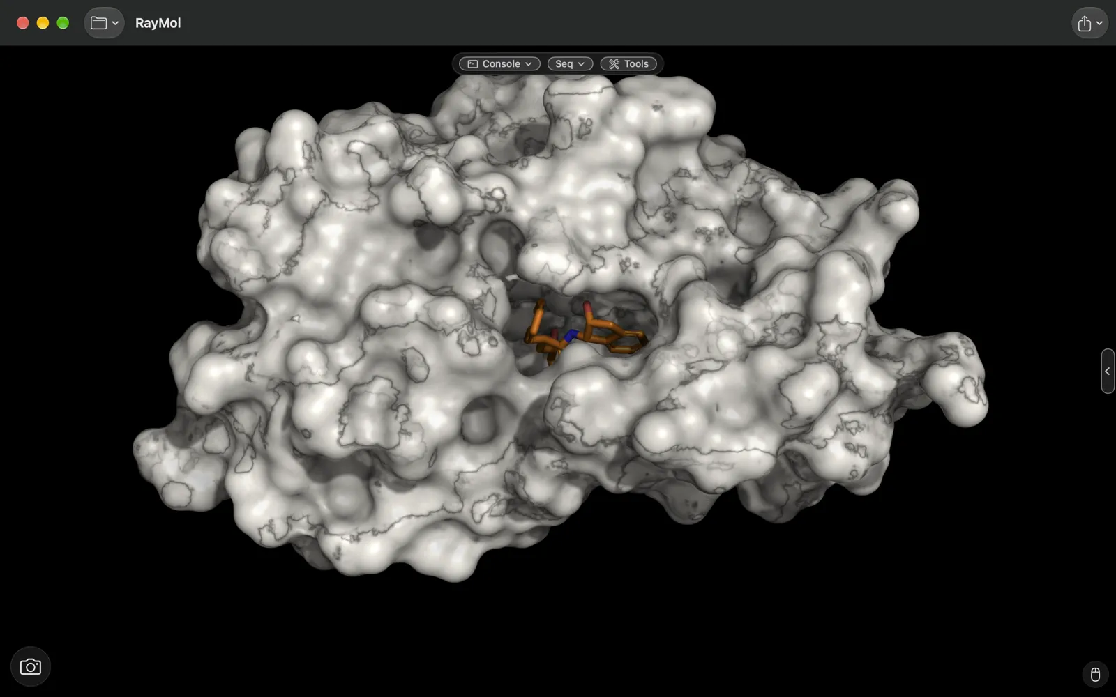 HIV protease in a white marble material with an orange inhibitor