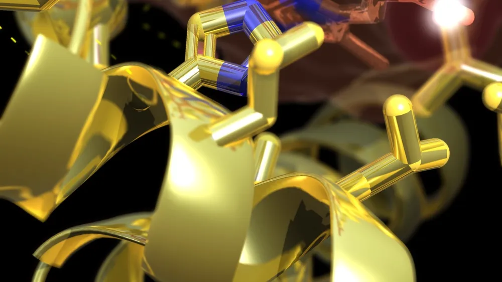Close-up of a gold cartoon whose side chains are also gold